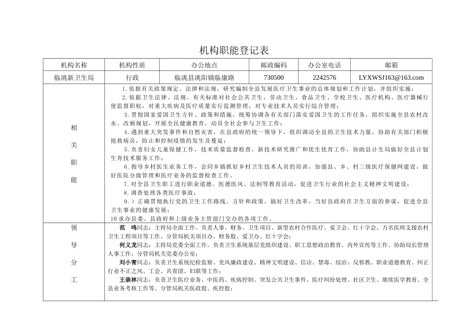 机构职能登记表-机构职能登记表_第1页