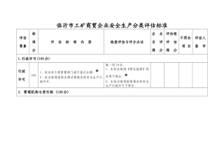 临沂市工矿商贸企业安全生产分类评估标准