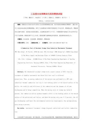 工业废水处理剩余污泥的燃烧试验