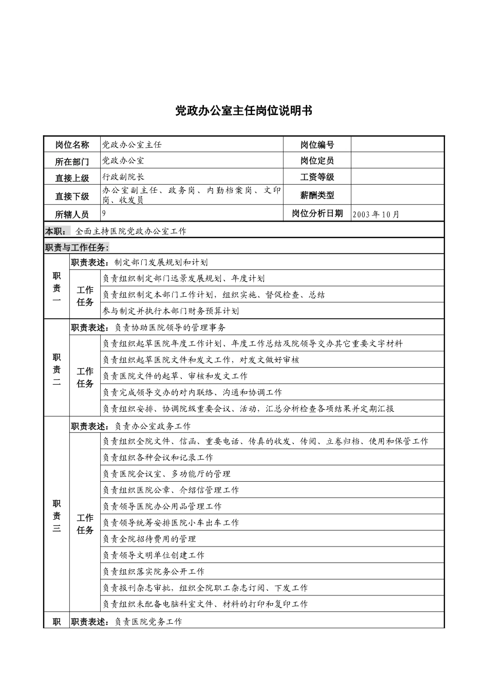 湖北新华医院党政办公室主任岗位说明书_第1页