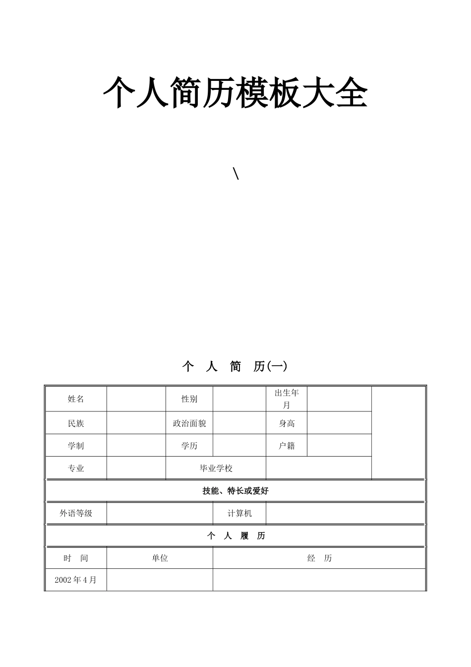 个人简历模板大全.(86页)_第1页