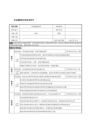 航材院非金属副院长职务说明书