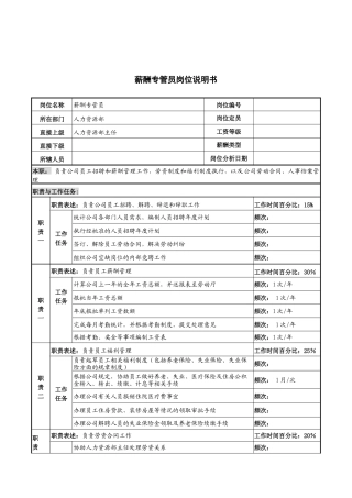 河北纪元光电公司人力资源部薪酬专管员岗位说明书