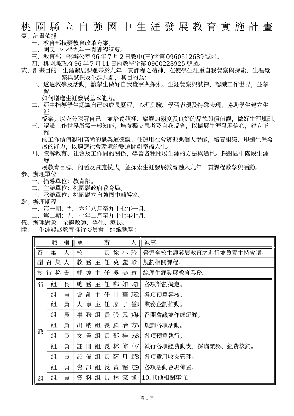 桃园县立自强国中生涯发展教育实施计画_第1页