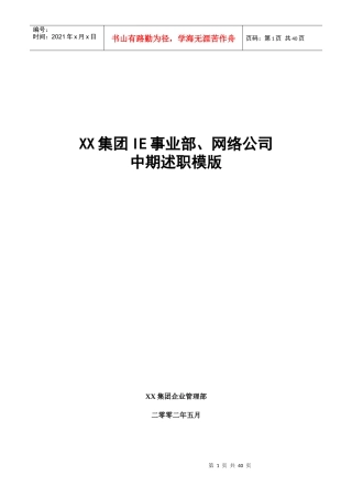 某集团IE事业部网络公司中期述职模版