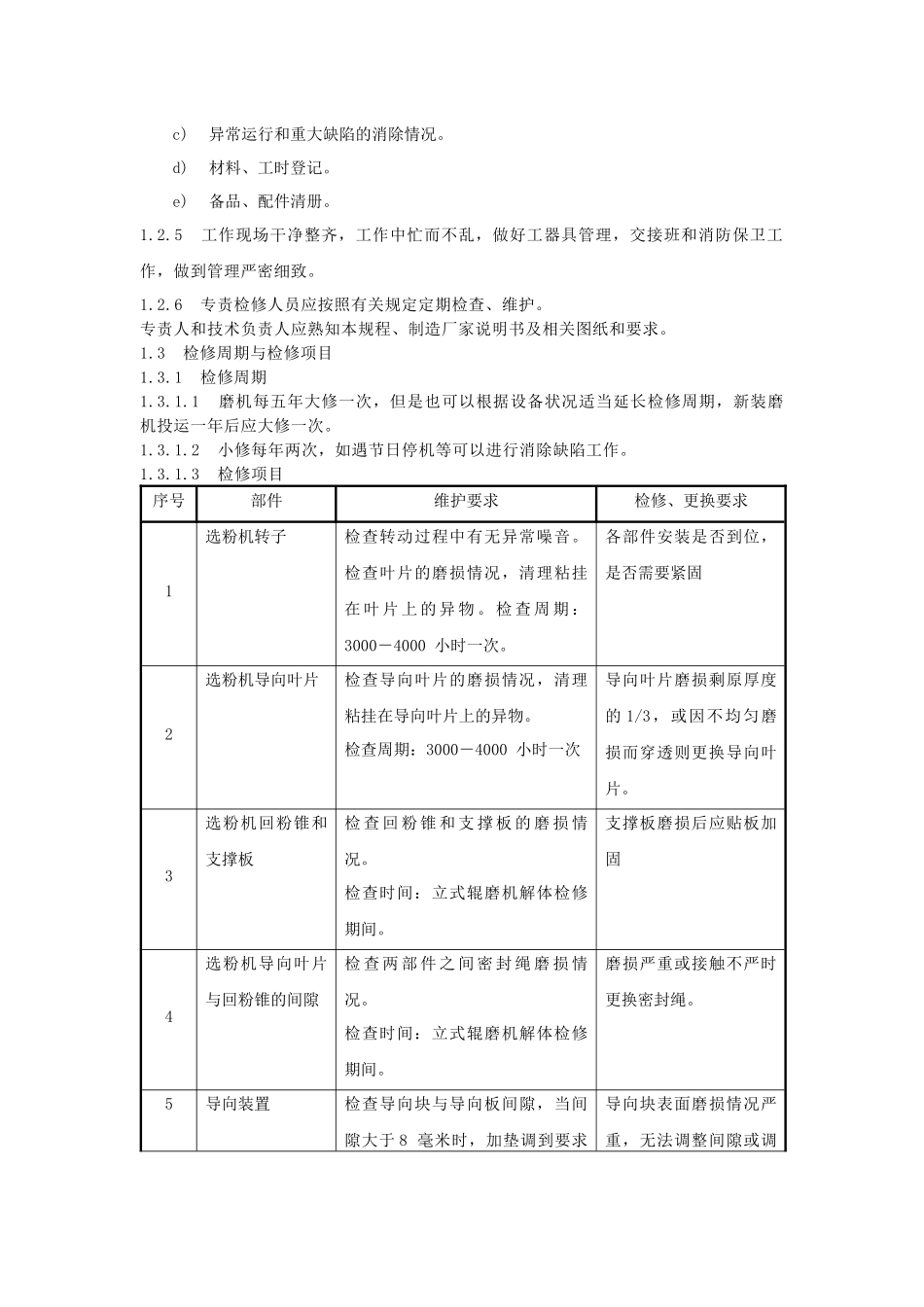 多经公司石灰石粉厂设备检修技术标准_第2页