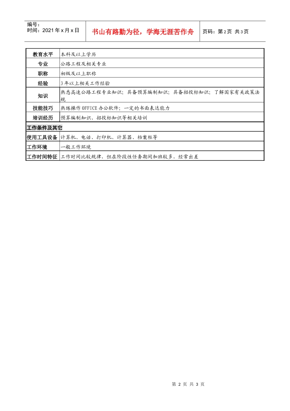 某高速公路公司计划招标岗岗位说明书_第2页