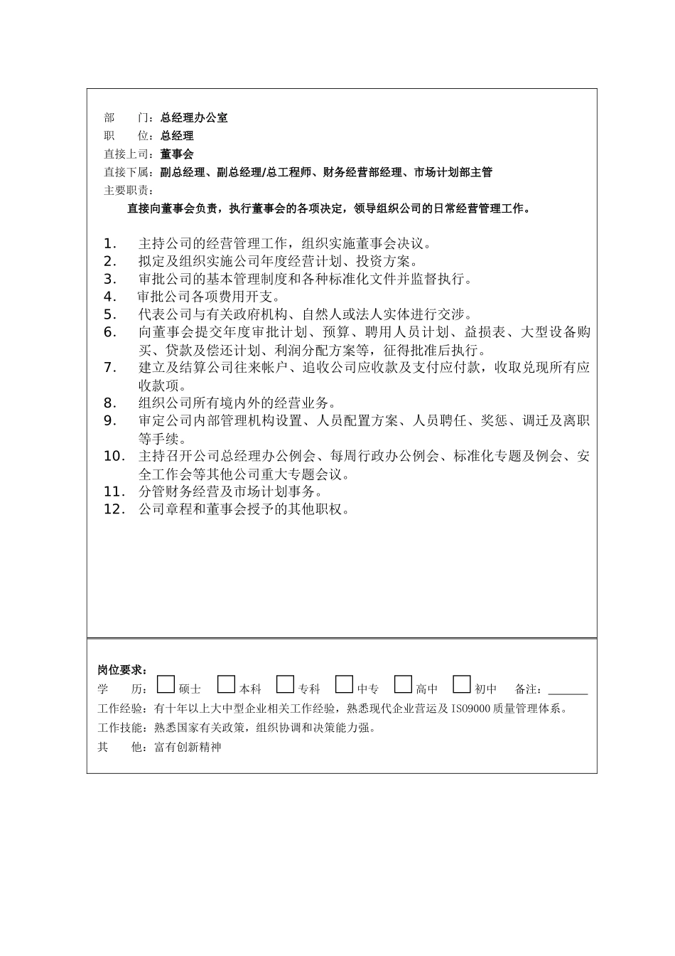 公司岗位职责及职务说明书_第2页