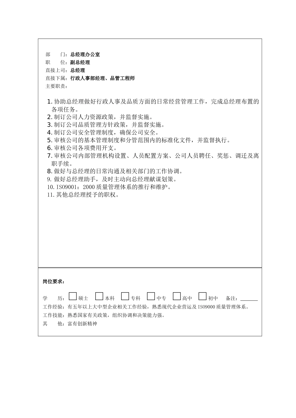 公司岗位职责及职务说明书_第3页