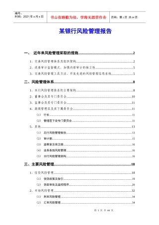 某银行风险管理报告