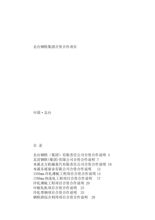 某钢铁行业集团合资合作项目