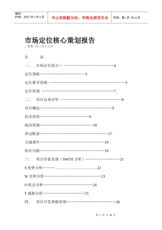 某项目市场定位核心策划报告