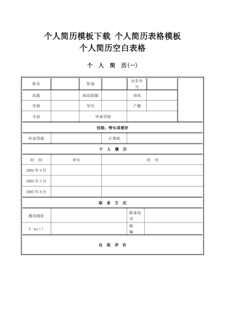个人简历简历表格模板_