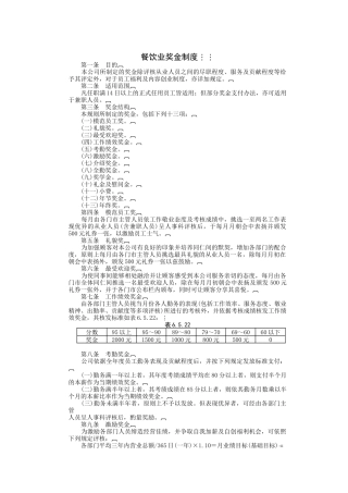 某餐饮行业奖金管理制度