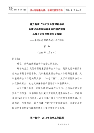 某集团公司安全工作报告