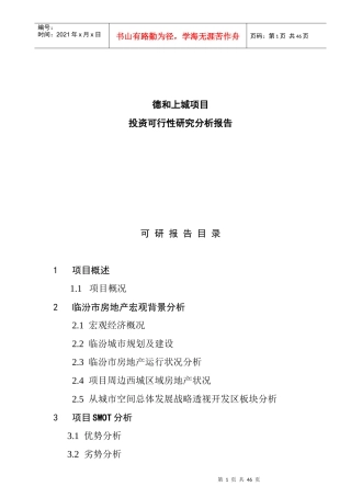 某项目投资可行性研究分析报告