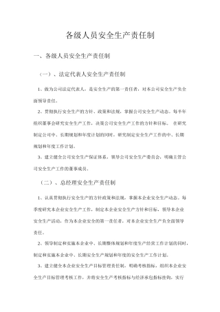 各级人员安全生产责任制汇编