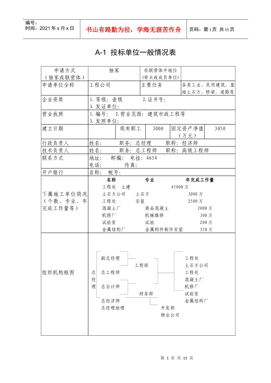 标准投标书编制格式_第1页
