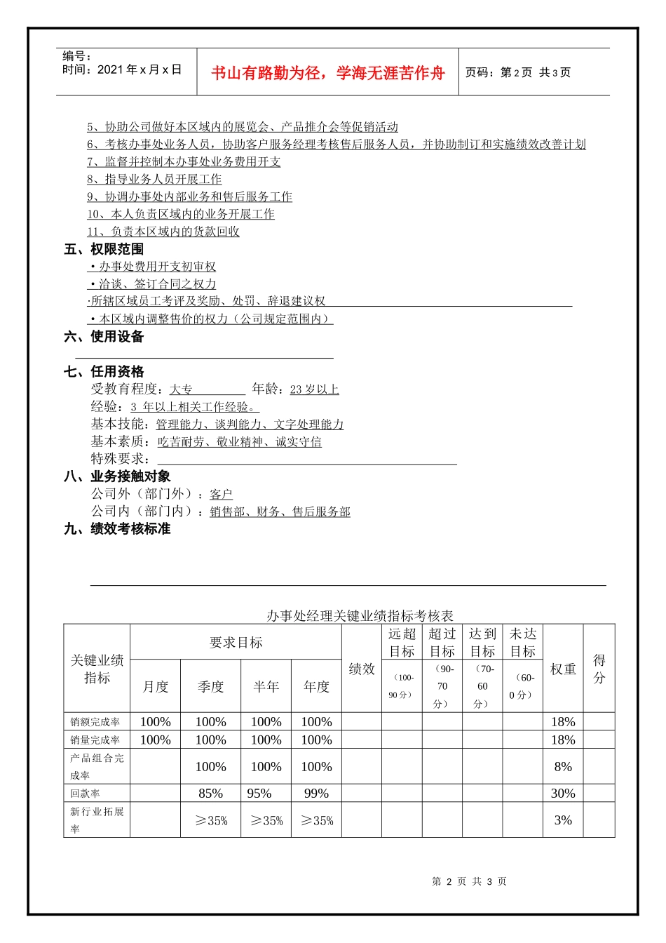 某集团公司办事处经理工作说明书_第2页