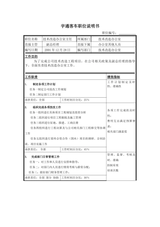 技术改造办公室主任职位说明书