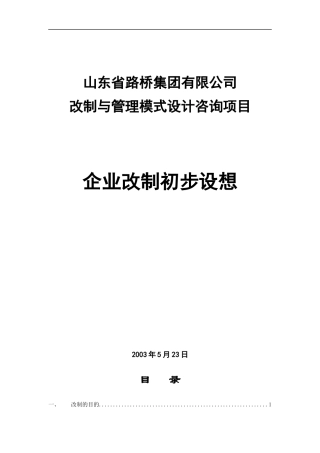 某路桥集团企业改制初步设想
