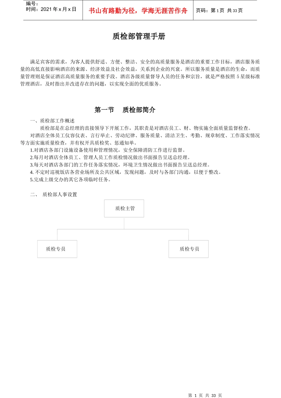 某酒店质检部管理手册_第1页