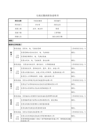 行政后勤岗职务说明书