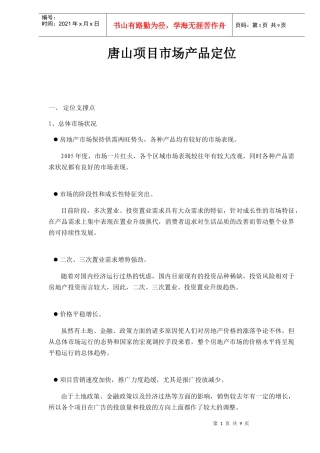 某项目市场产品定位