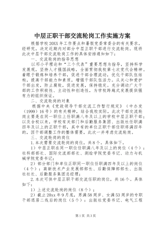 中层正职干部交流轮岗工作方案 
