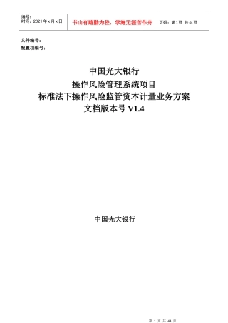 某银行操作风险项目TSA业务方案