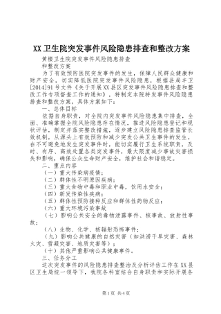 XX卫生院突发事件风险隐患排查和整改实施方案 