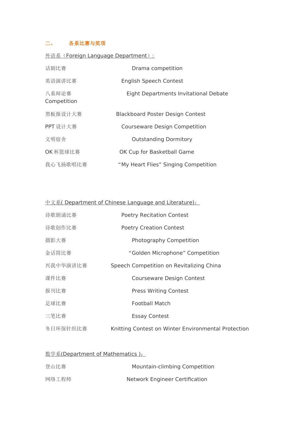 个人简历--各类奖学金、各种奖励、各种职称中英文对照_第2页