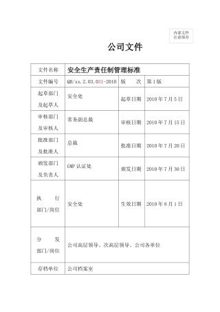 安全生产责任制管理标准