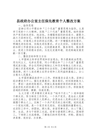 县政府办公室主任保先教育个人整改实施方案 