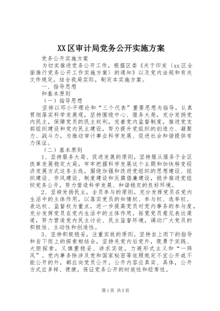XX区审计局党务公开方案 