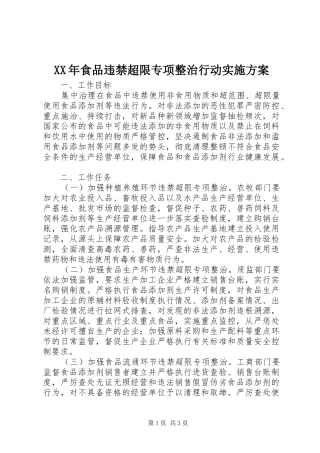 XX年食品违禁超限专项整治行动方案 