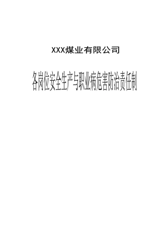 XXX煤业公司各岗位安全生产与职业病危害防治责任制