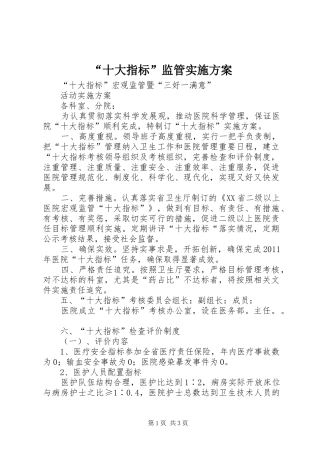 “十大指标”监管方案 