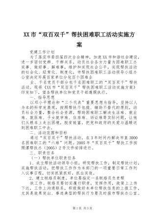 XX市“双百双千”帮扶困难职工活动方案 