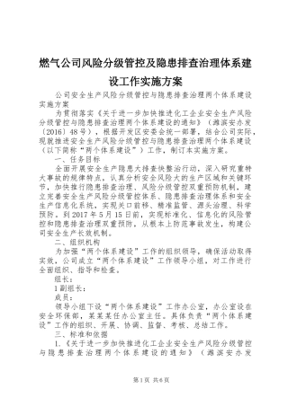 燃气公司风险分级管控及隐患排查治理体系建设工作方案 