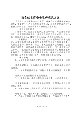 粮食储备库安全生产应急实施方案 