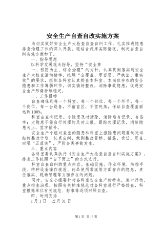 安全生产自查自改方案 