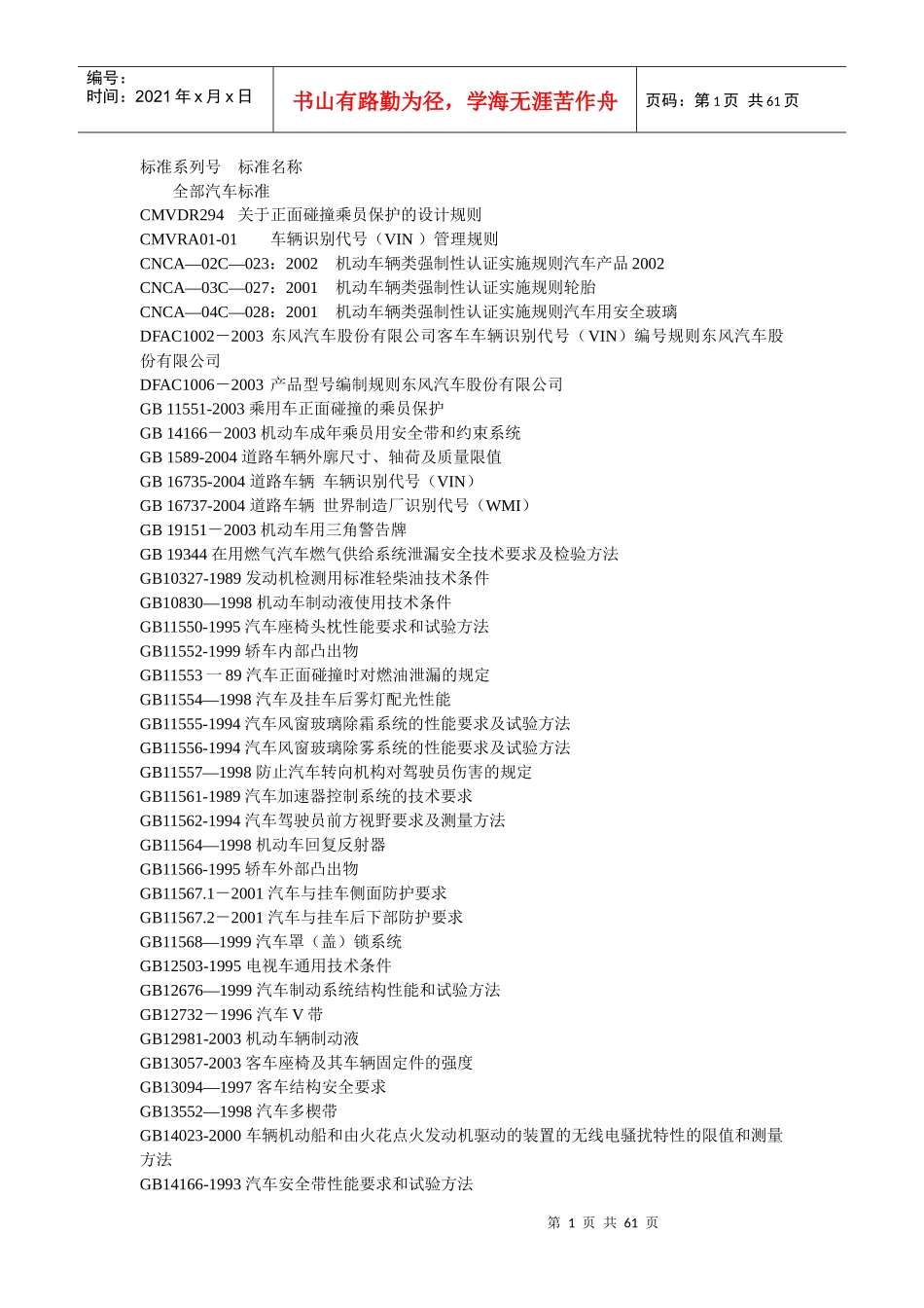 汽车国标整理_第1页