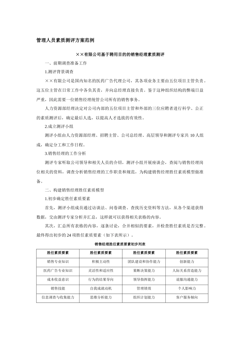 管理人员素质测评方案范例_第1页