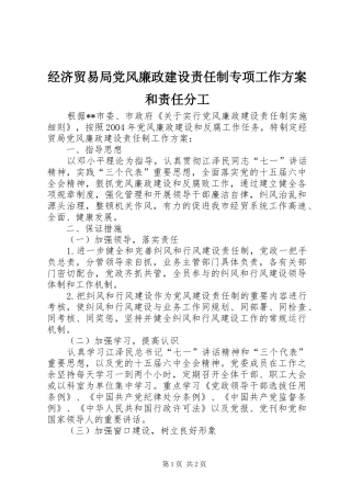 经济贸易局党风廉政建设责任制专项工作实施方案和责任分工 