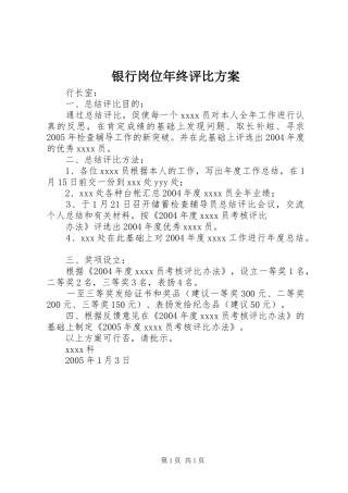 银行岗位年终评比实施方案 