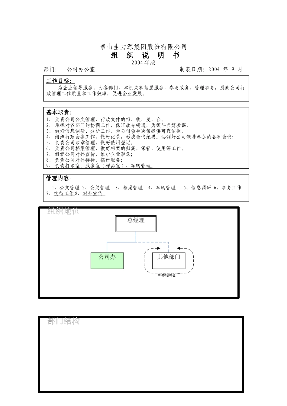 泰山生力源集团股份有限公司办公室组织说明书_第1页