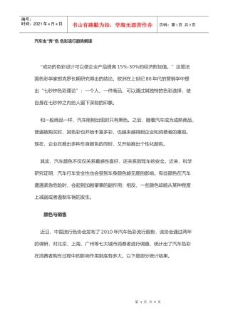 汽车色彩流行趋势解读