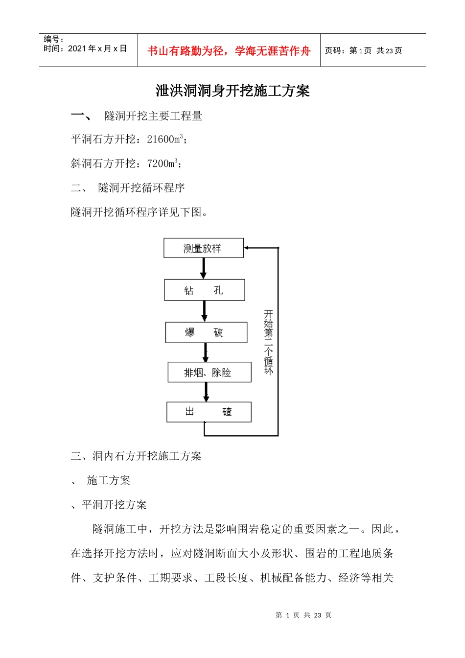 泄洪洞洞身开挖施工组织设计方案_第1页