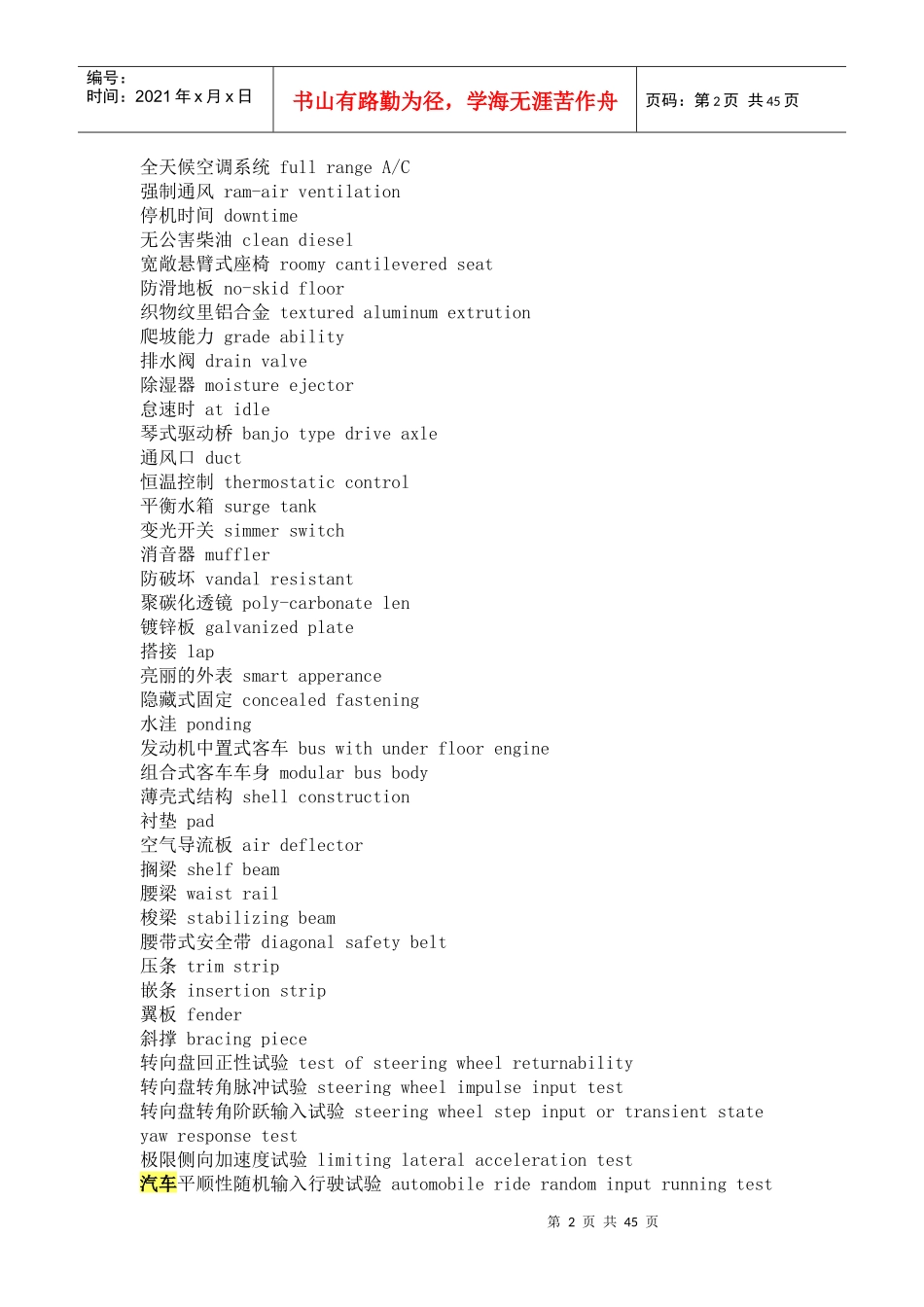 汽车专业词汇-中英对照_第2页